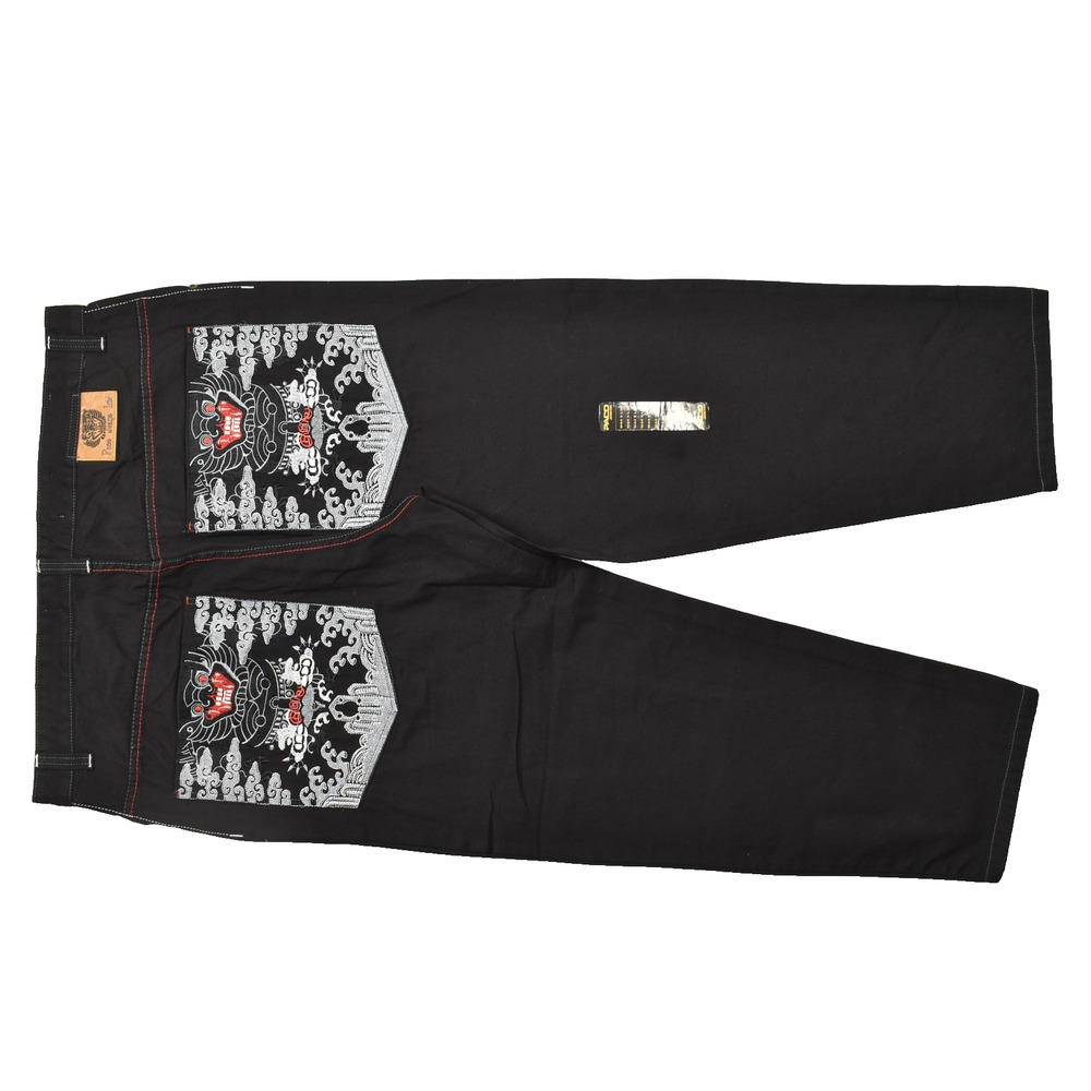 Paco Jeans Mens 44x32 Black Wide Leg Denim Embroidered Dragon Graphic Hip Hop